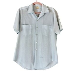 Vintage Van‎ Heusen Short Sleeve Button Up Shirt Men's 15" Neck Light Blue 60s